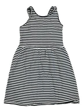 Old Navy Girls L 10-12 Sleeveless Striped Tank Dress Black White Cotton
